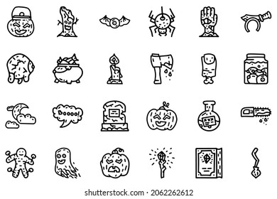 Halloween line vector doodle simple icon set