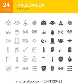 Halloween Line Web Glyph Icons. Vector Illustration of Holiday Outline and Solid Symbols. 