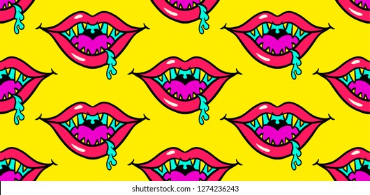 halloween lips, seamless psychedelic pattern