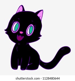 Halloween. A little black cute witch cat is a mascot.