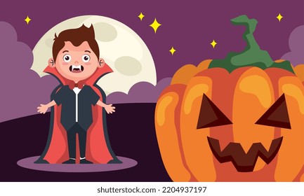 halloween little dracula and pumpkin