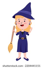 halloween little witch with broom