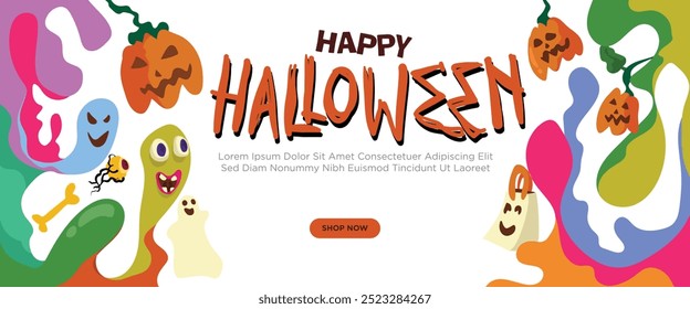 Halloween of the Living Monsters concept. abstract geometric liquid form. monster halloween with hand drawn banner template vector illustration.