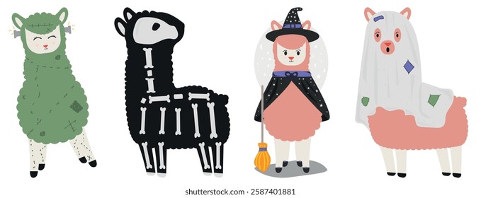 Halloween Llama Clipart | Cute Spooky Graphics for Crafts. Frankenstein, Skeleton and Witch Llama Illustrations | Fun Halloween Digital Stickers. Halloween Alpaca Clipart 