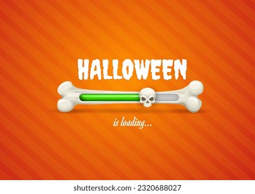 Halloween Ladebalken mit Knochen und Schädel. Spielen Sie mit dem Fortschrittsregler mit der grünen giftigen Flüssigkeit. Cartoon Vektor Interface Design Element. Status- und Ressourcenskala von Zaubersprüchen, Gesundheits- oder Zeitgütern