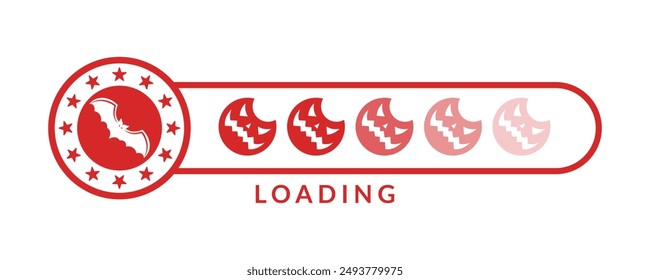 Halloween loading bar with flying bat and evil pumpkin heads. Holiday Vector illustration