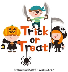 Halloween logo design and cute cartoon children.