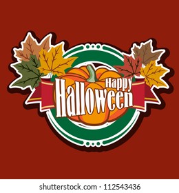 Halloween logo design with leaves and pumpkin. Perfect for labels or stickers. Grouped for easy editing.