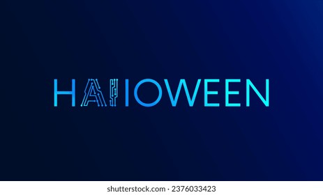 Halloween logo in electronic technology style. Halloween party banner on the theme Artificial intelligence or AI. Logo AI consists of PCB or electronics circuit board. Scary cybernetics technology.