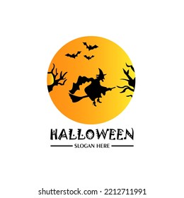 Halloween logo with flying witch