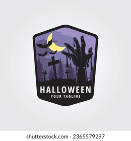 halloween logo icon design inspiration with hand, moon and bat vector illustration