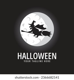 halloween logo icon design inspiration with moon and witch vector illustration