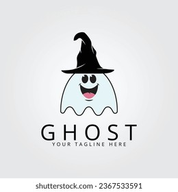 halloween logo icon design inspiration with ghost and hat vector illustration