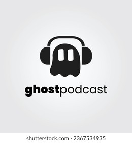 halloween logo icon design inspiration with ghost and podcast vector illustration