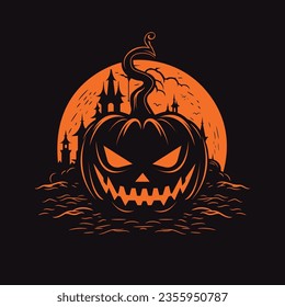 Halloween logo illustration vector, pumpkin halloween banner icon design, scary halloween banner.