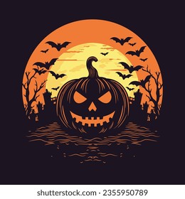 Halloween logo illustration vector, pumpkin halloween banner icon design, scary halloween banner.