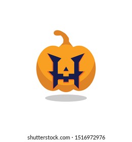 Halloween logo with the letter H and the shape of a pumpkin ghost
