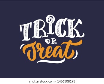 Halloween logo. October holiday celebration handwritten lettering. Halloween festive decoration, stickers. Trick or treat calligraphy