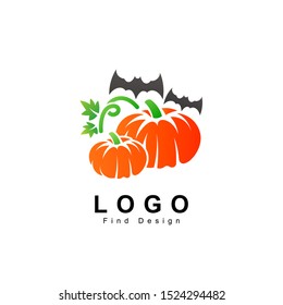 halloween logo, pumpkin design and template