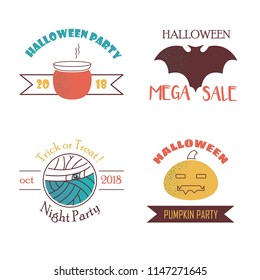 Halloween logo set with cauldron icon in flat line style. Vector illustration