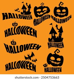 Halloween logo for stamp of sticker Bundle set.
