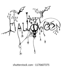 Halloween logo Vector hand drawn illustration, abstract baroque style, fantasy, occultism, tattoo art, template for card, poster banner print for t-shirt.
