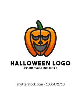halloween logo vector with pumpkin halloween plant