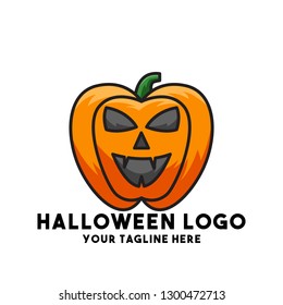 halloween logo vector with pumpkin halloween plant