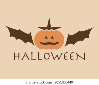 halloween logo with wizzard hat and  bat wings