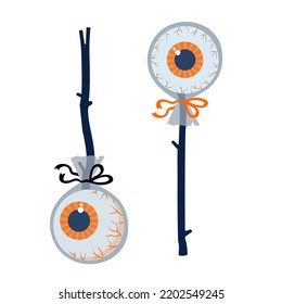 Halloween lollipop from the eye on a stick. Vector illustrated element.
