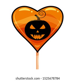 Halloween lollipop heart sweets colorful with halloween pumpkin colors elements. Vector isolated illustration