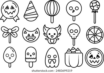 Halloween lollipop icon set. Line Icon. Editable Stroke.