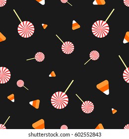 Halloween lollipop seamless pattern, candy banner, flat design template, vector illustration
