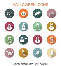 halloween long shadow icons, flat vector symbols