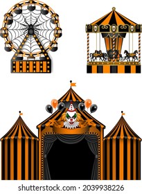 halloween luna park elements. horror amusement park. isolated circus, carousel and ferris wheel 