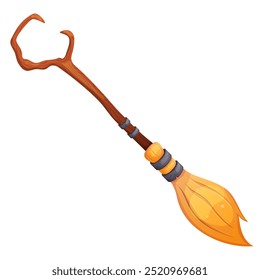 Halloween magic cartoon witch broom isolated on white. Witchcraft element.