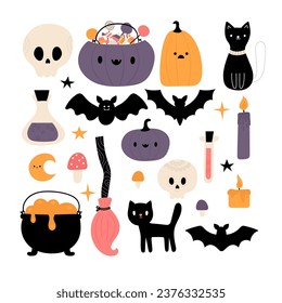 Halloween magic design elements. Hand drawn witchy set. Happy Halloween. Vector illustration