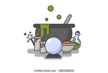 Halloween magic icon set. Vector illustration with , skull, hat,  book and etc. It can be used for halloween magic party, posters, greeting cards, fashion design.