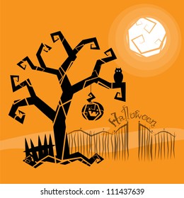 Halloween magic land and scary tree / vector illustration