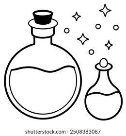 Halloween Magic Potion Bottle Line Art Illustration.