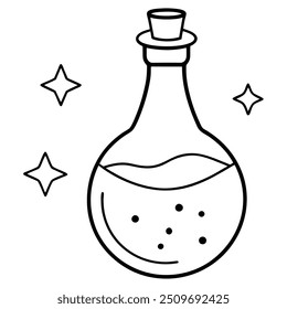 Ilustración de arte de línea de botella de poción mágica de Halloween.