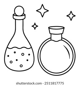 Halloween Magic Potion Bottle Line Art Illustration.