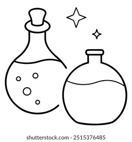 Halloween Magic Potion Bottle Line Art Illustration.