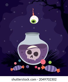 halloween magic potion with skull