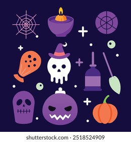 Halloween magic print with vintage witches and spooky symbols