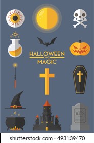 Halloween and Magic Set Flat Vector Illustration