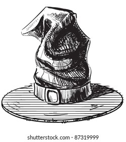 Halloween magic witch hat  in funny hand drawing doodle sketch style.