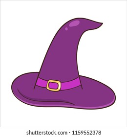 Halloween magic witch hat. Vector illustration. Cartoon style. Isolated on white background. 