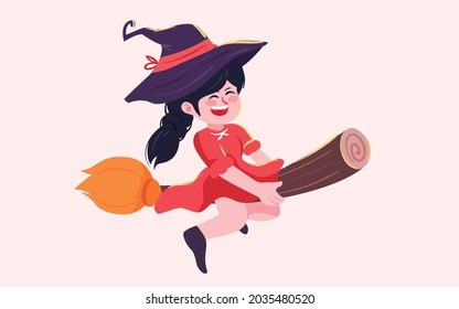 Halloween magic witch illustration night pumpkin lantern castle party poster Chinese translation: Halloween
