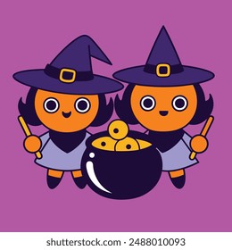 Halloween Magic Witches Vector Illustration.